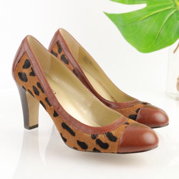 Franco Sarto Shoes - Franco Sarto Womens Empire Pump Size 8 Brown Leopard Calf Hair Heel Dress Shoe